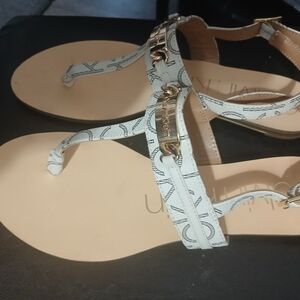 Calvin Klein White and Gold Patterned Sandals